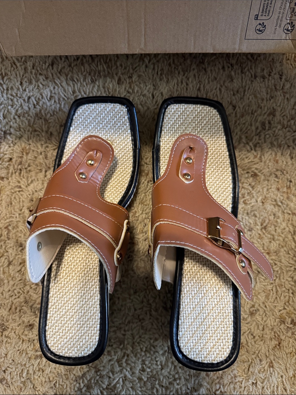 Women’s Brown Buckle Slide Sandals
